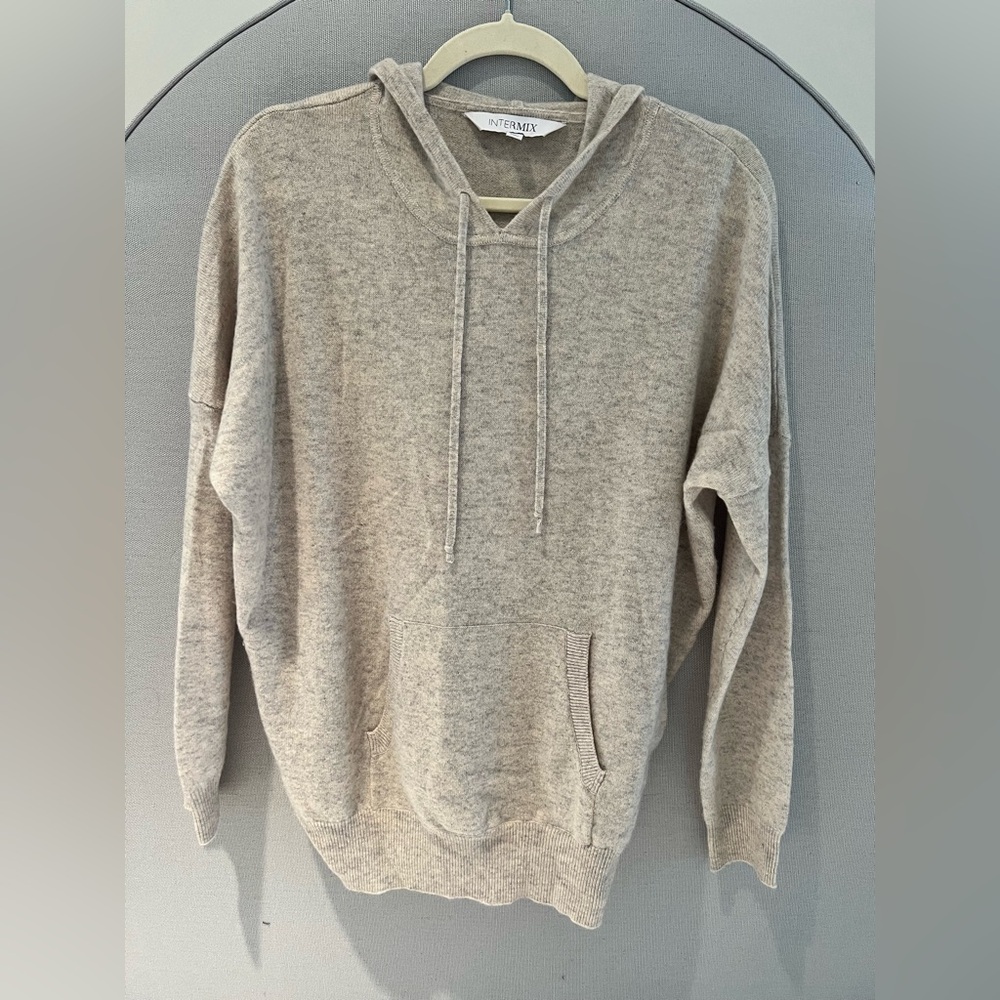 INTERMIX Women's Beige Cashere Hoodie Sweater